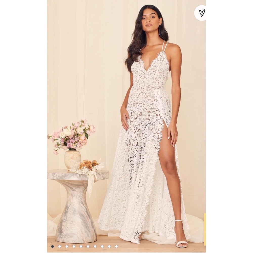 Lulus Love of Details White Lace Backless Maxi Dress